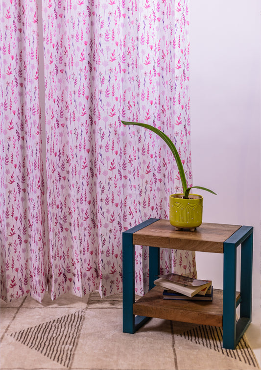 Pink Watercolor Bay Leaf Print Curtains for Doors & Windows half