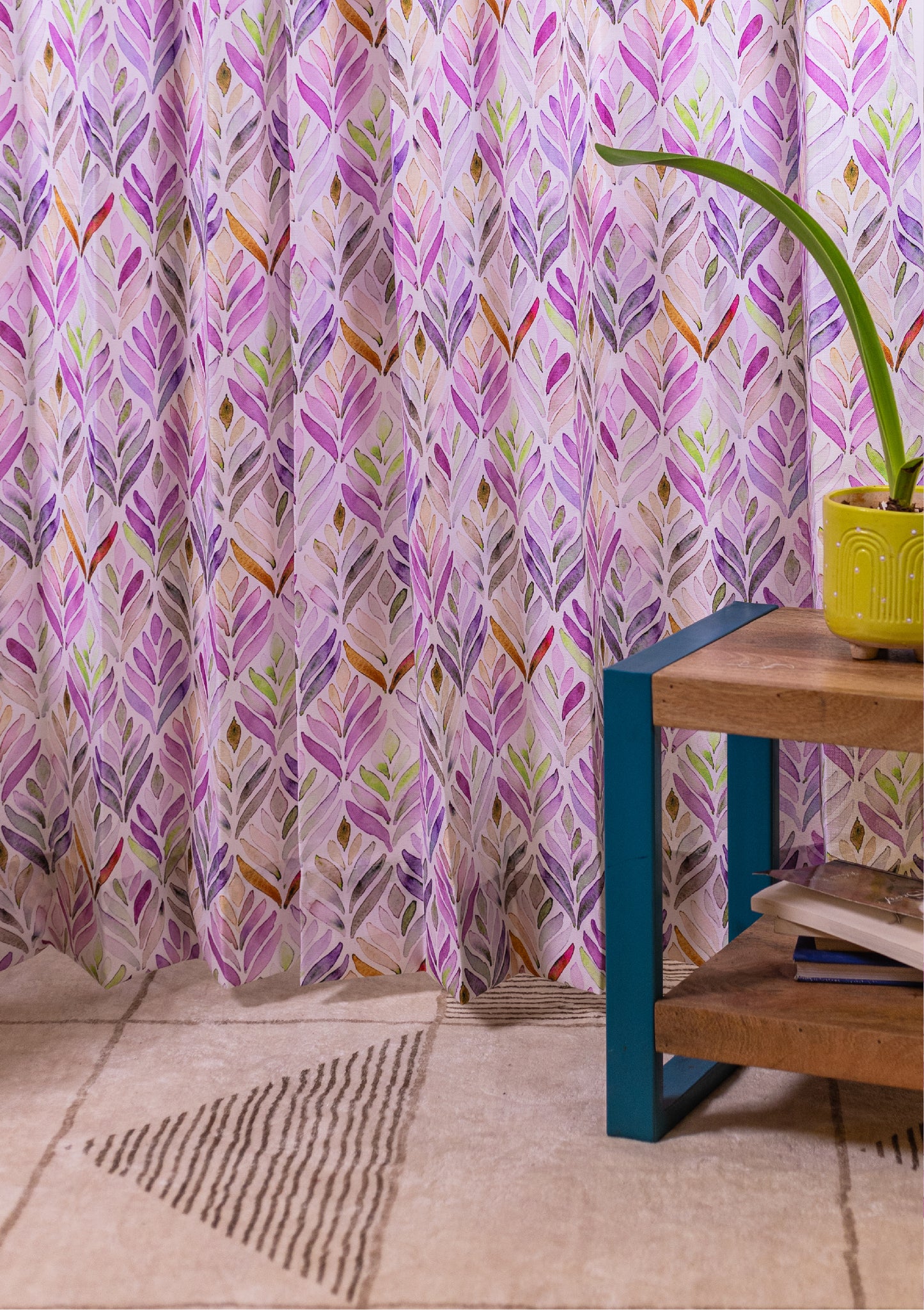 Purple Color Curtain Watercolor Design Petals Print Curtain for Doors, Curtain for Window Polyester Curtain Fabric