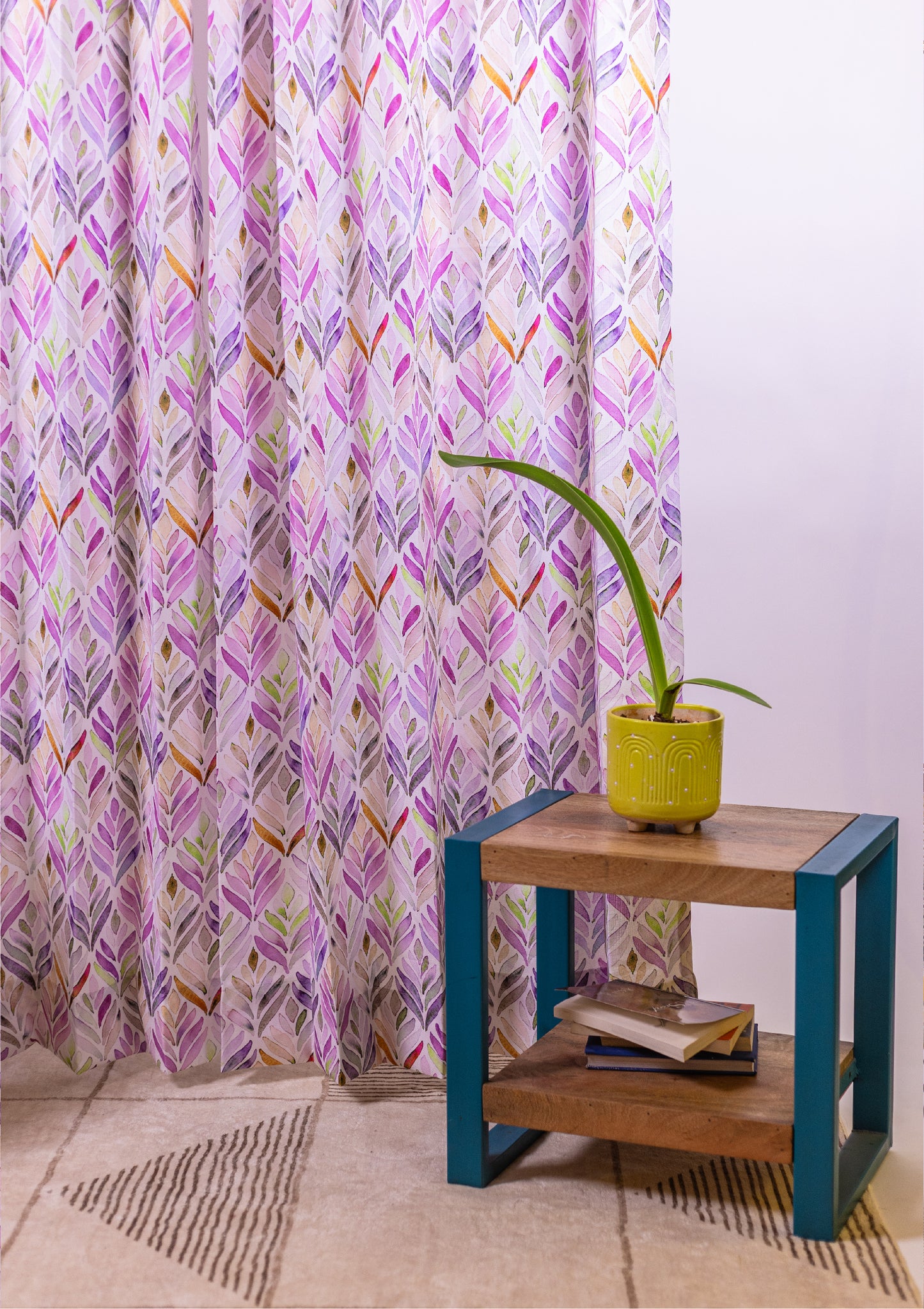 Purple Color Curtain Watercolor Design Petals Print Curtain for Doors, Curtain for Window Polyester Curtain Fabric