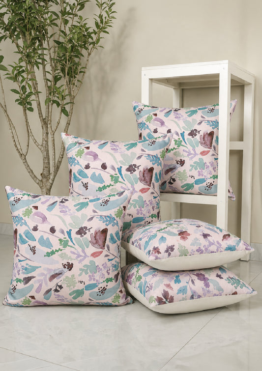 Blue Watercolor Flower Printed Cushion Cover for Living Room