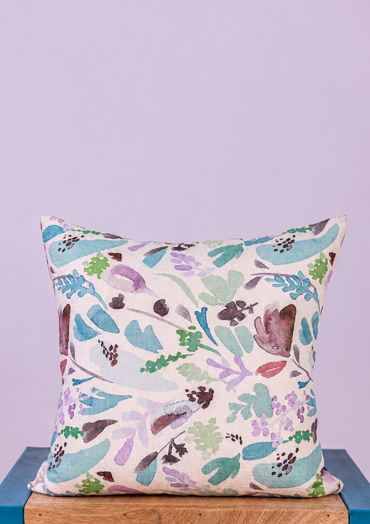 Blue Watercolor Flower Printed Cushion Cover for Living Room
