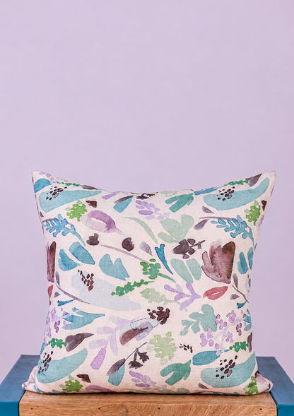 Blue Watercolor Flower Printed Cushion Cover for Living Room