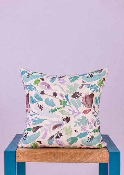 Blue Watercolor Flower Printed Cushion Cover for Living Room