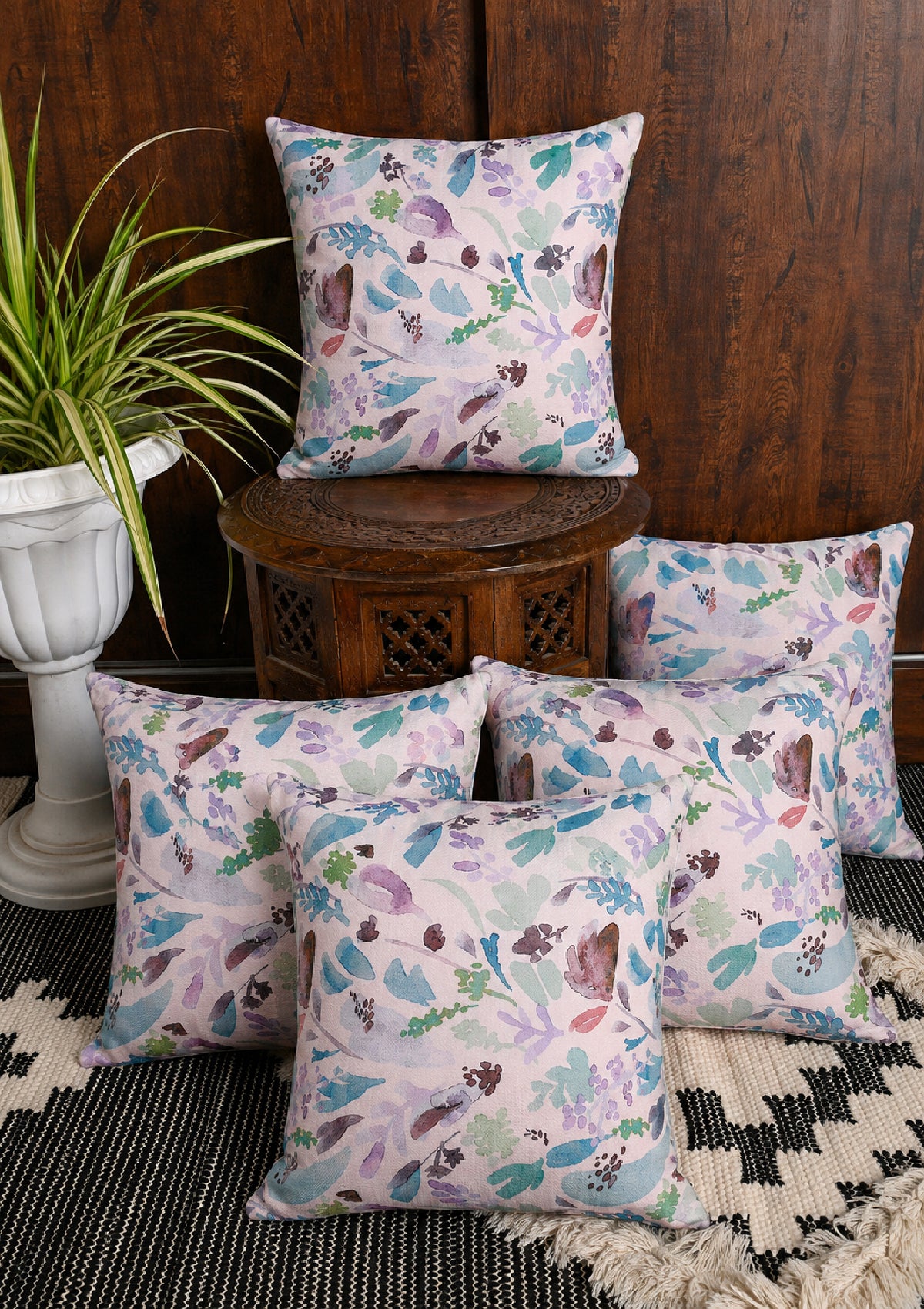 Blue Watercolor Flower Printed Cushion Cover for Living Room
