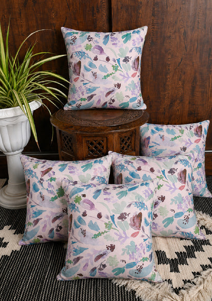 Blue Watercolor Flower Printed Cushion Cover for Living Room