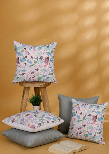 Blue Watercolor Flower Printed Cushion Cover for Living Room
