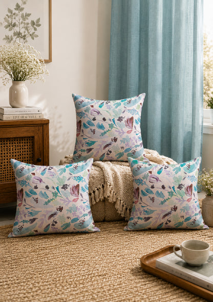 Blue Watercolor Flower Printed Cushion Cover for Living Room