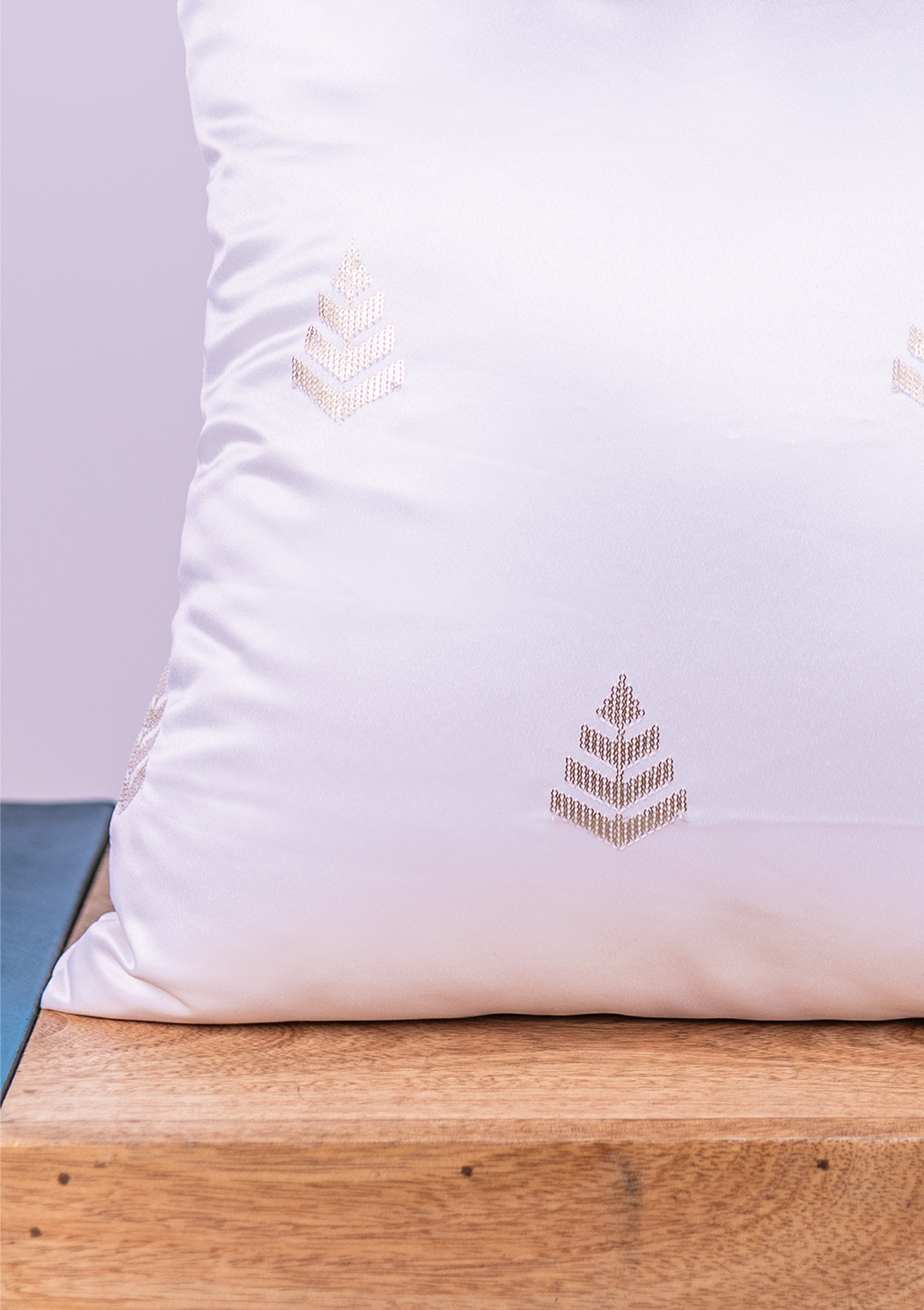 White Leaf Embroidered Cushion Cover for Living Room