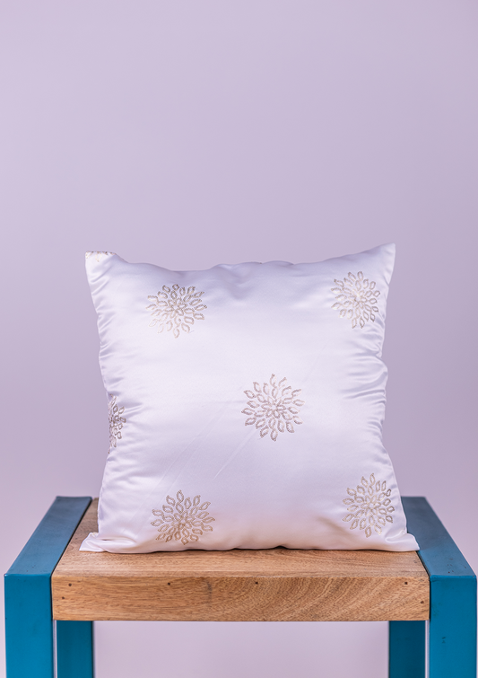 White Snowflake Embroidered Cushion Cover for Sofa & Bed