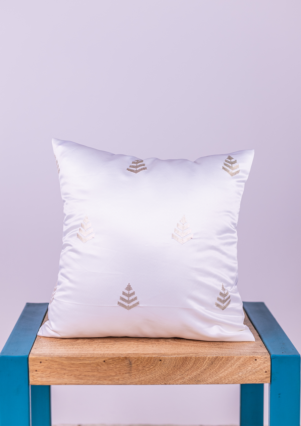 White Leaf Embroidered Cushion Cover for Living Room