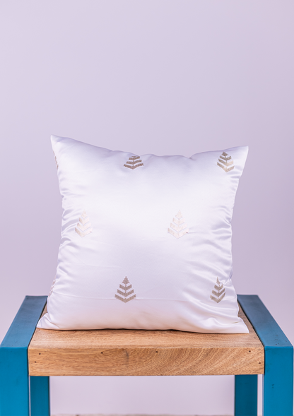 White Leaf Embroidered Cushion Cover for Living Room