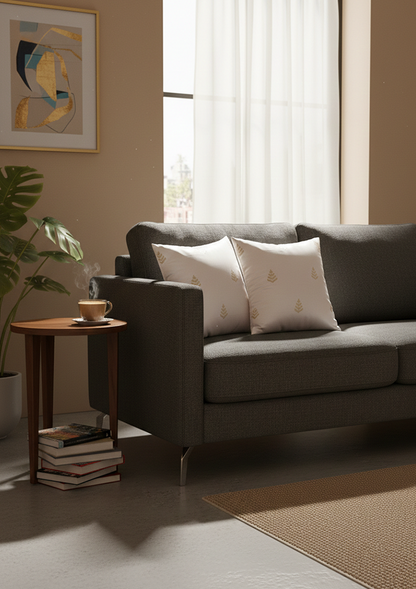 White Leaf Embroidered Cushion Cover for Living Room