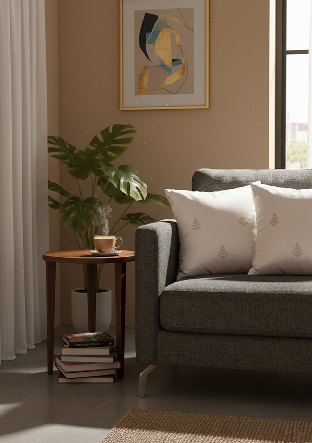 White Leaf Embroidered Cushion Cover for Living Room