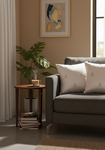White Leaf Embroidered Cushion Cover for Living Room