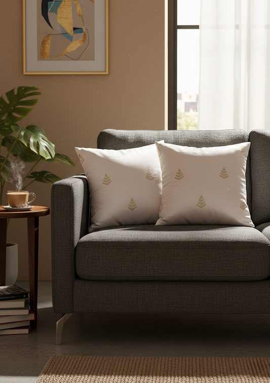 White Leaf Embroidered Cushion Cover for Living Room