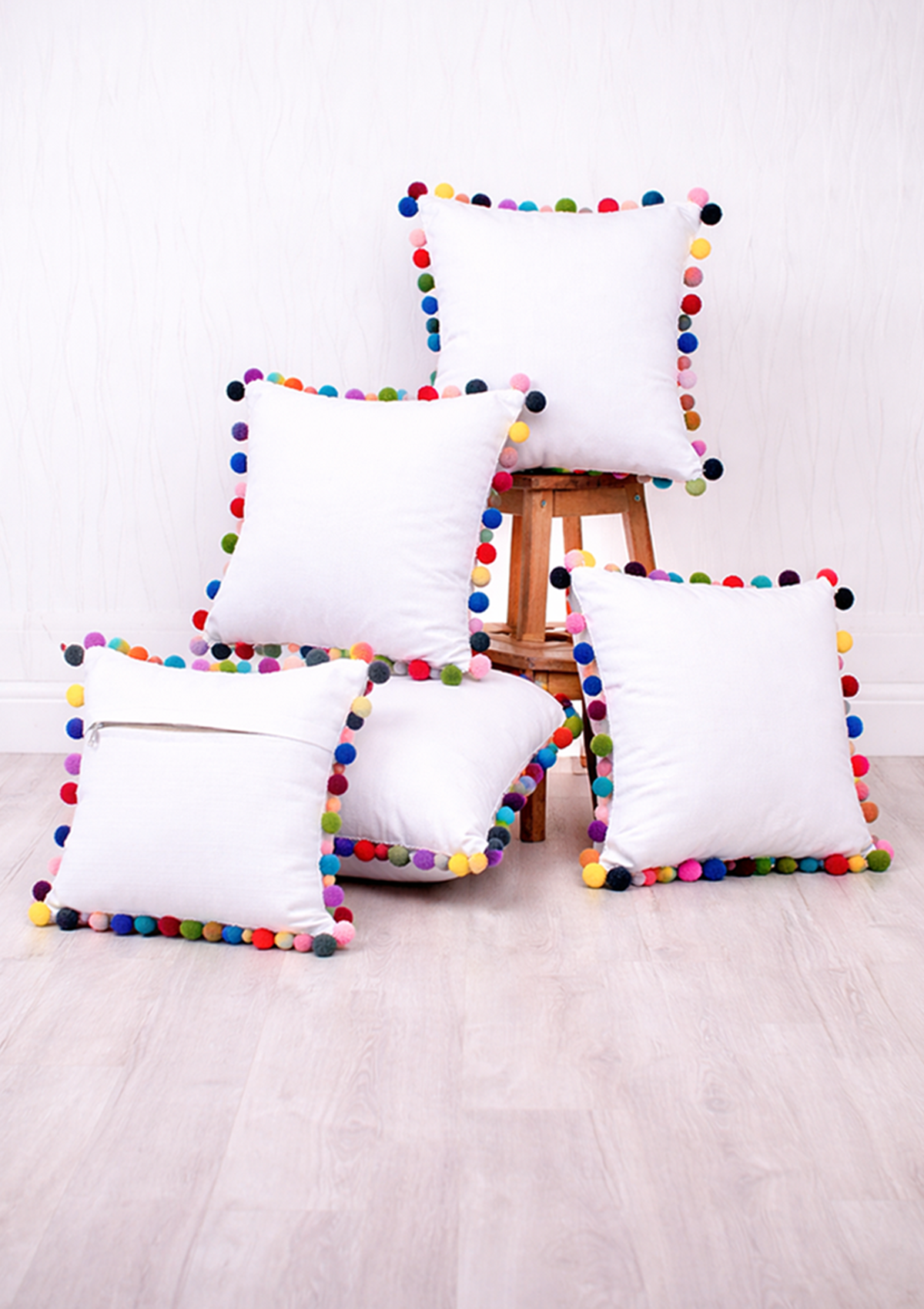 White Pom Pom Cushion Cover for Modern Living Room