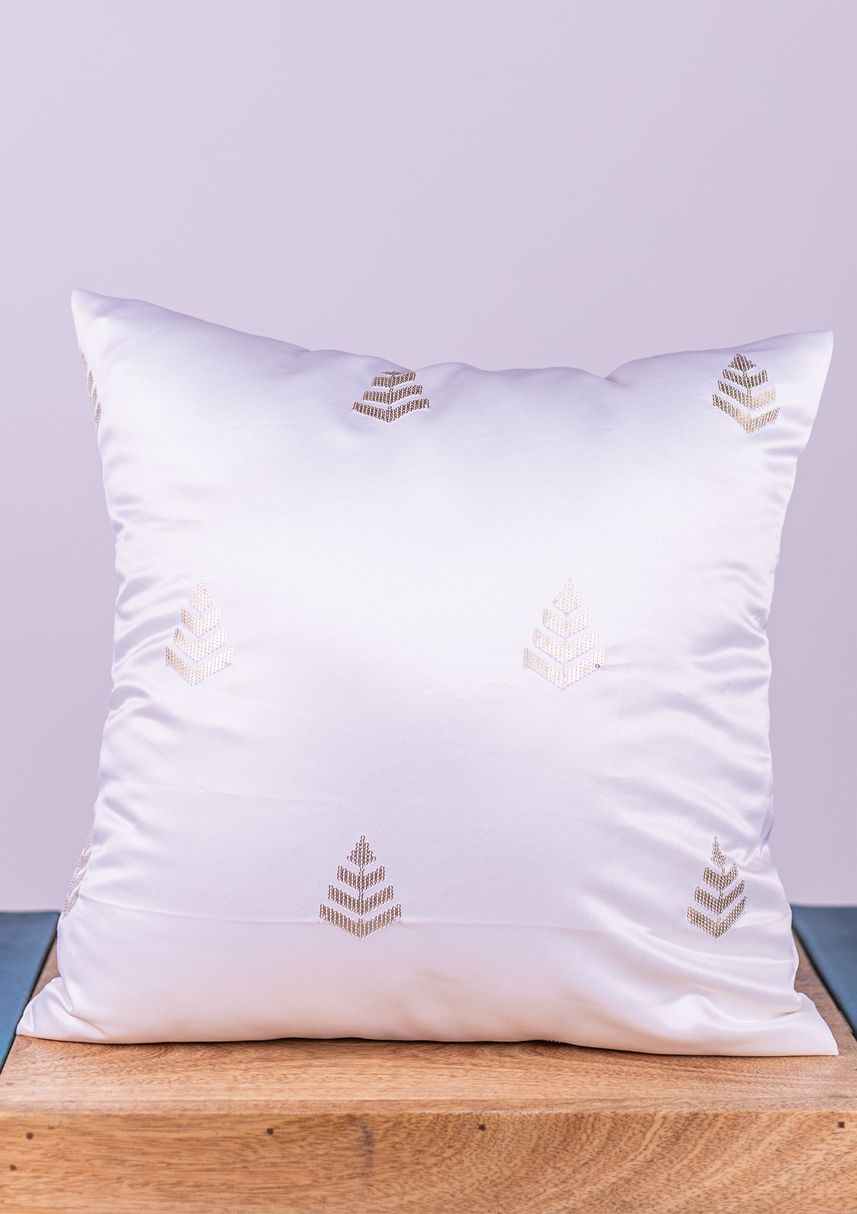 White Leaf Embroidered Cushion Cover for Living Room