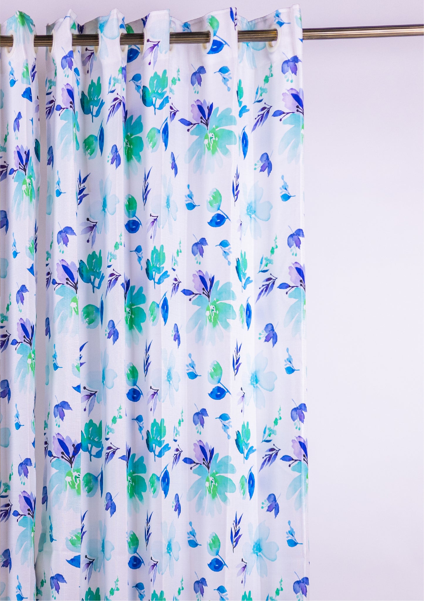 Blue Color Curtain Watercolor Design Flower Print Curtain for Doors, Curtain for Window Polyester Curtain Fabric