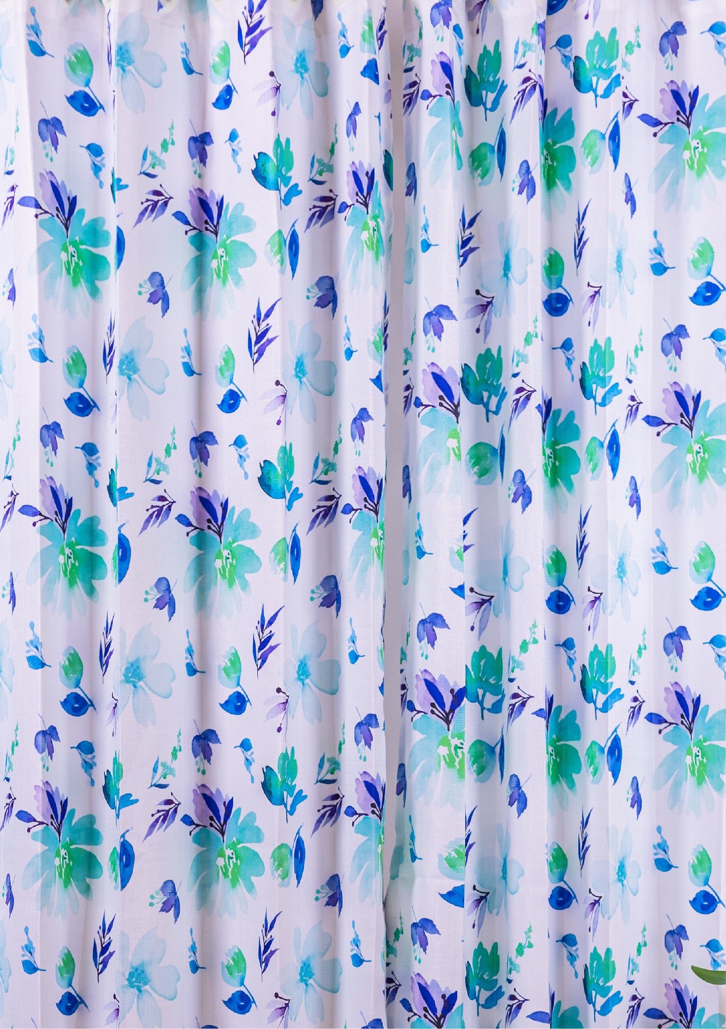 Blue Color Curtain Watercolor Design Flower Print Curtain for Doors, Curtain for Window Polyester Curtain Fabric