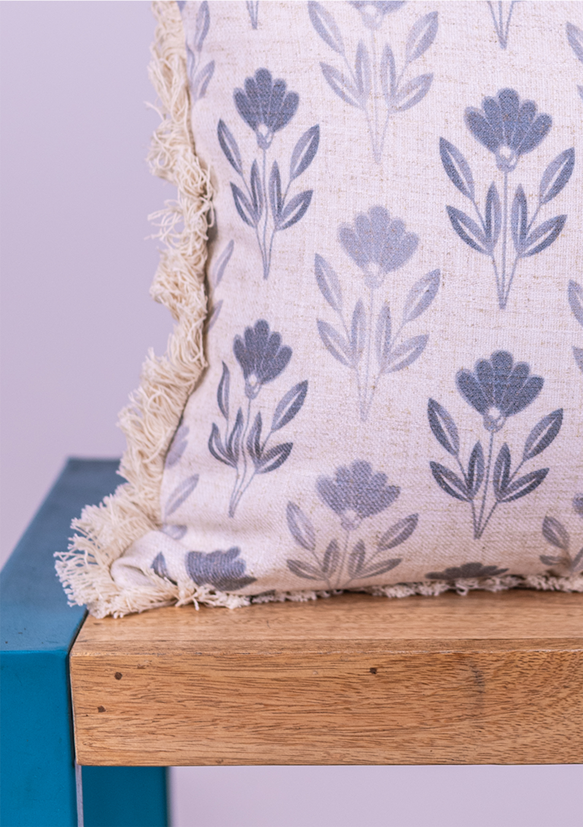 Blue Floral Motif Lace Cushion Cover for Living Room