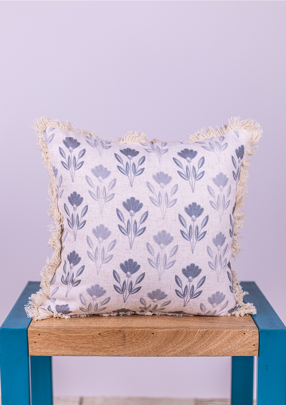 Blue Floral Motif Lace Cushion Cover for Living Room