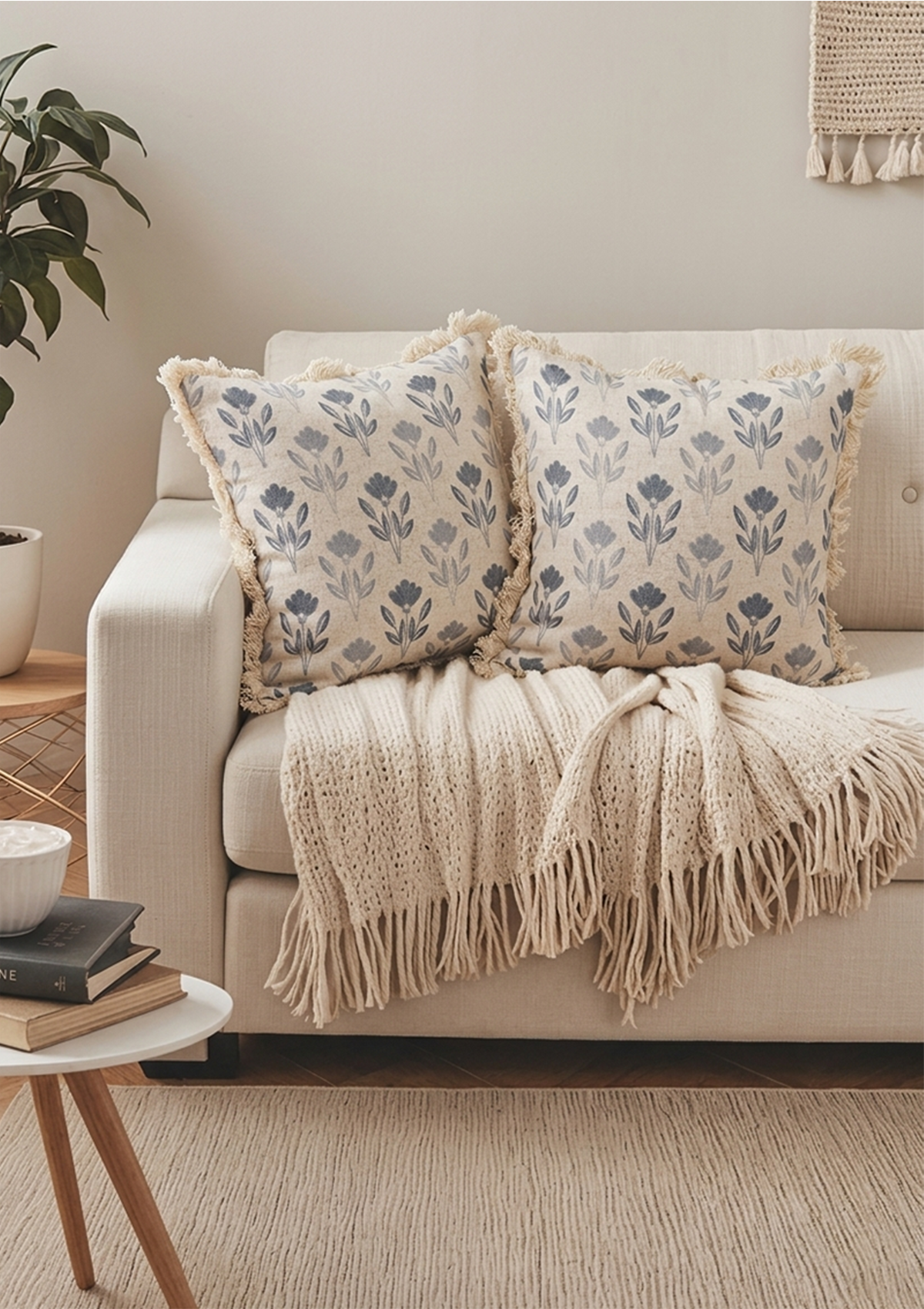 Blue Floral Motif Lace Cushion Cover for Living Room