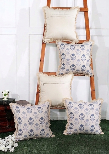 Blue Floral Motif Lace Cushion Cover for Living Room