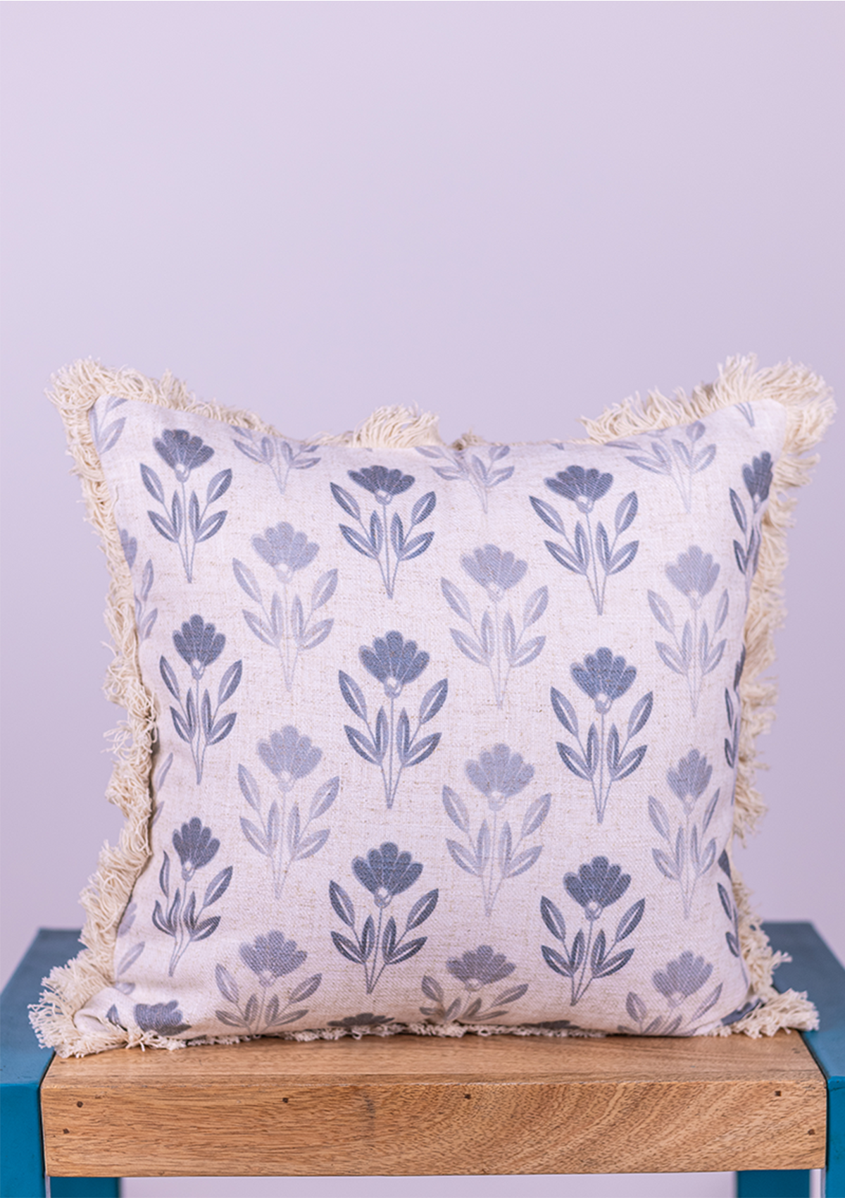 Blue Floral Motif Lace Cushion Cover for Living Room