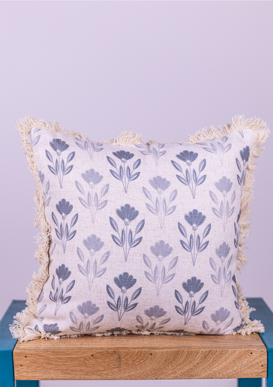 Blue Floral Motif Lace Cushion Cover for Living Room