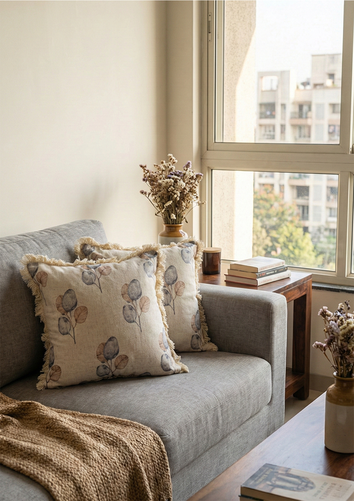 Blue Pink Leaf Lace Cushion Cover for Sofa & Bed