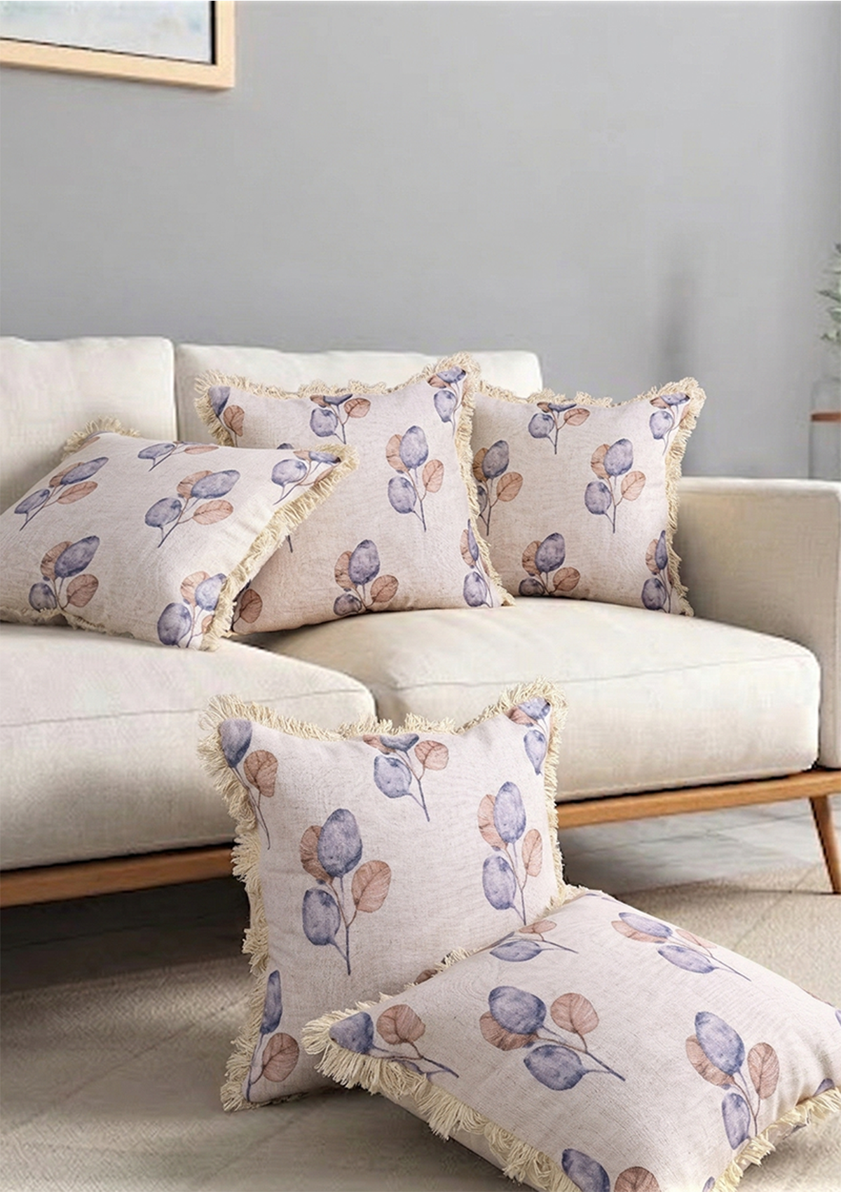 Blue Pink Leaf Lace Cushion Cover for Sofa & Bed