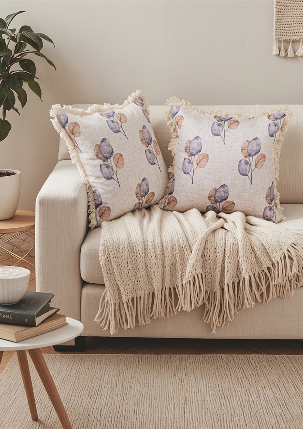 Blue Pink Leaf Lace Cushion Cover for Sofa & Bed