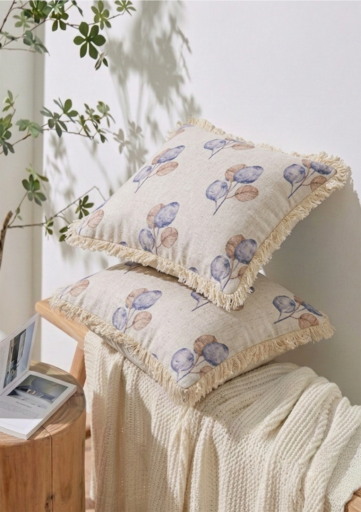 Blue Pink Leaf Lace Cushion Cover for Sofa & Bed
