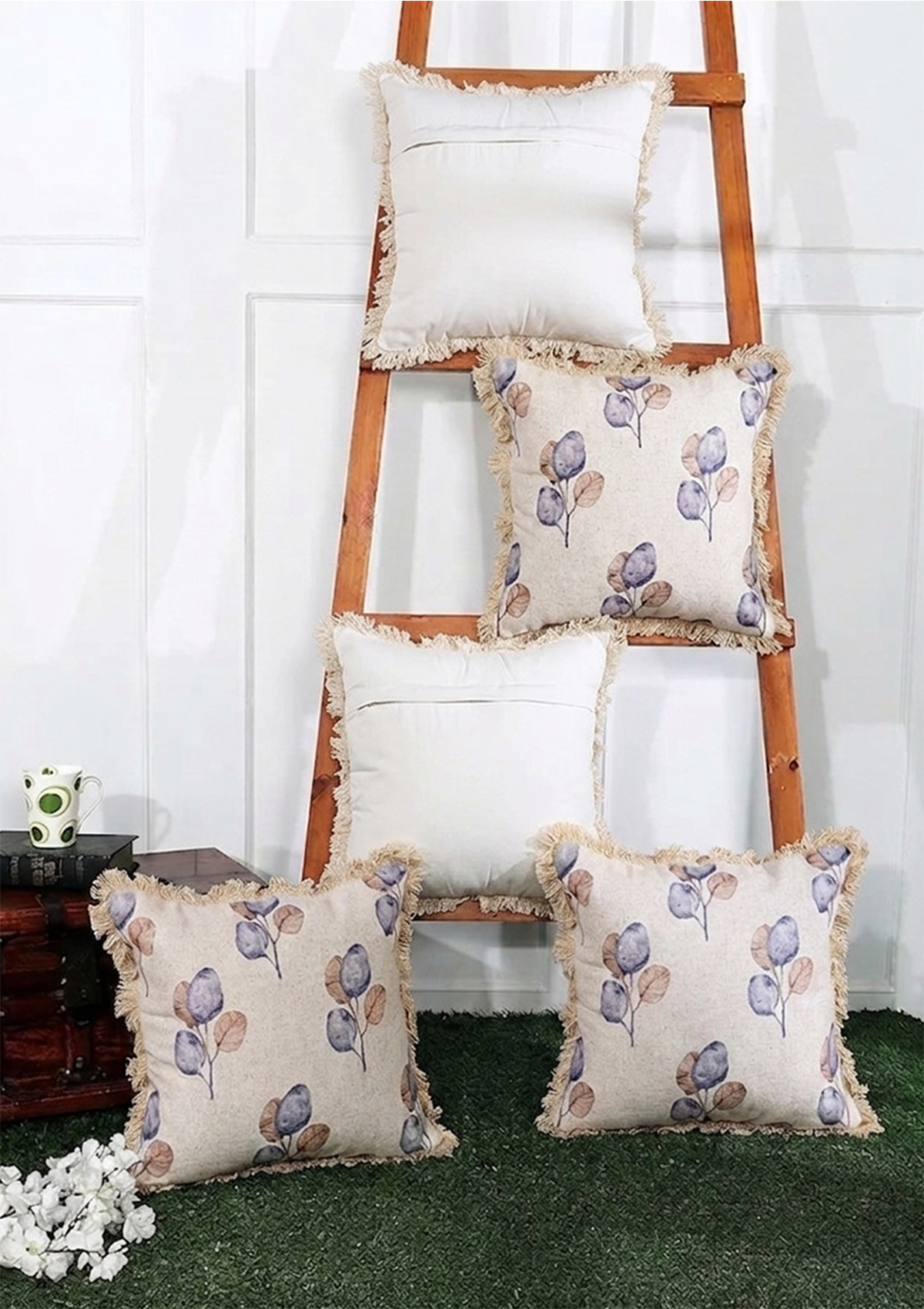Blue Pink Leaf Lace Cushion Cover for Sofa & Bed