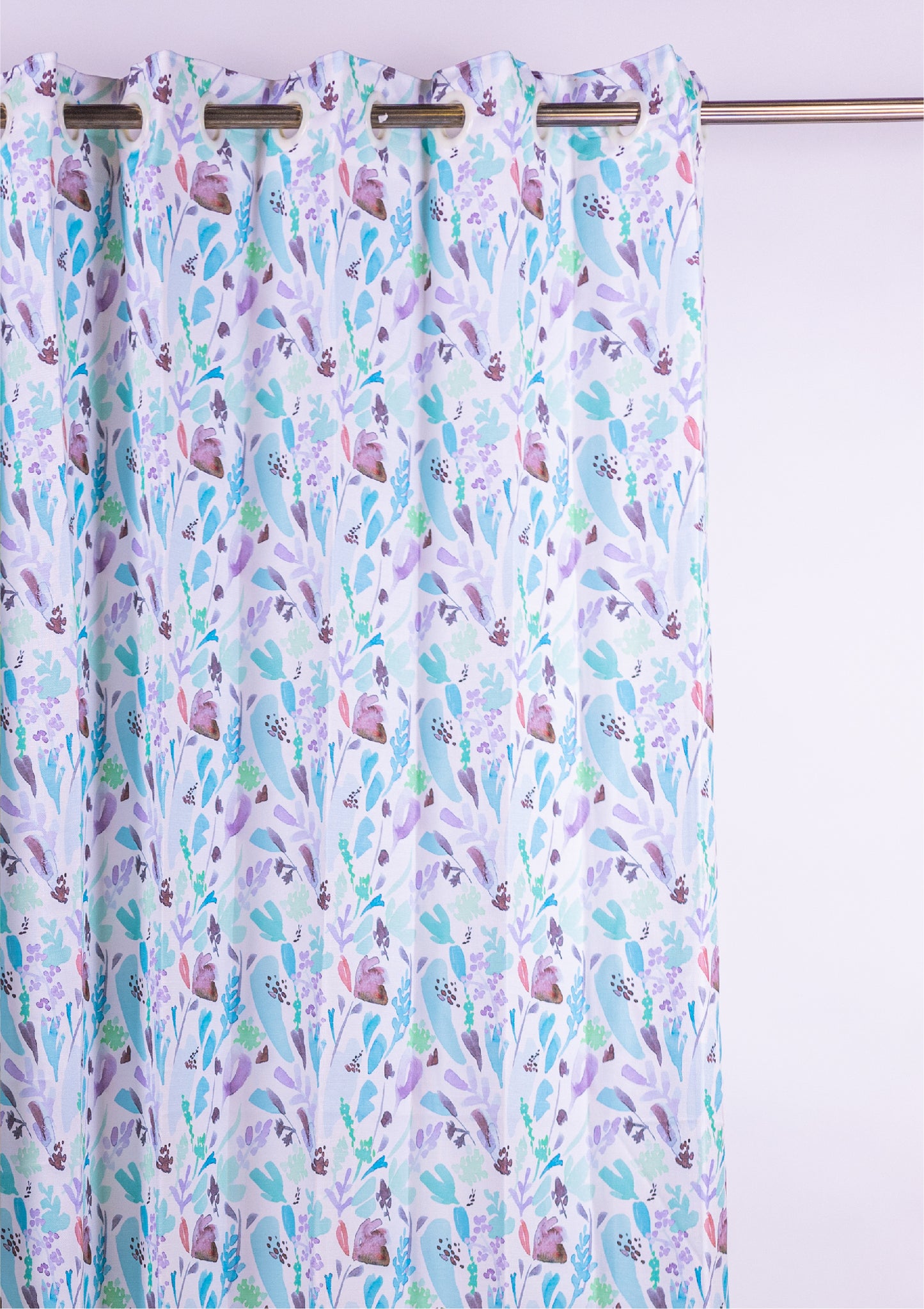 Blue Color Curtain Watercolor Design Leaf Print Curtain for Doors, Curtain for Window Polyester Curtain Fabric