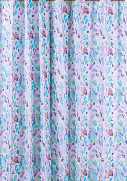 Blue Color Curtain Watercolor Design Leaf Print Curtain for Doors, Curtain for Window Polyester Curtain Fabric