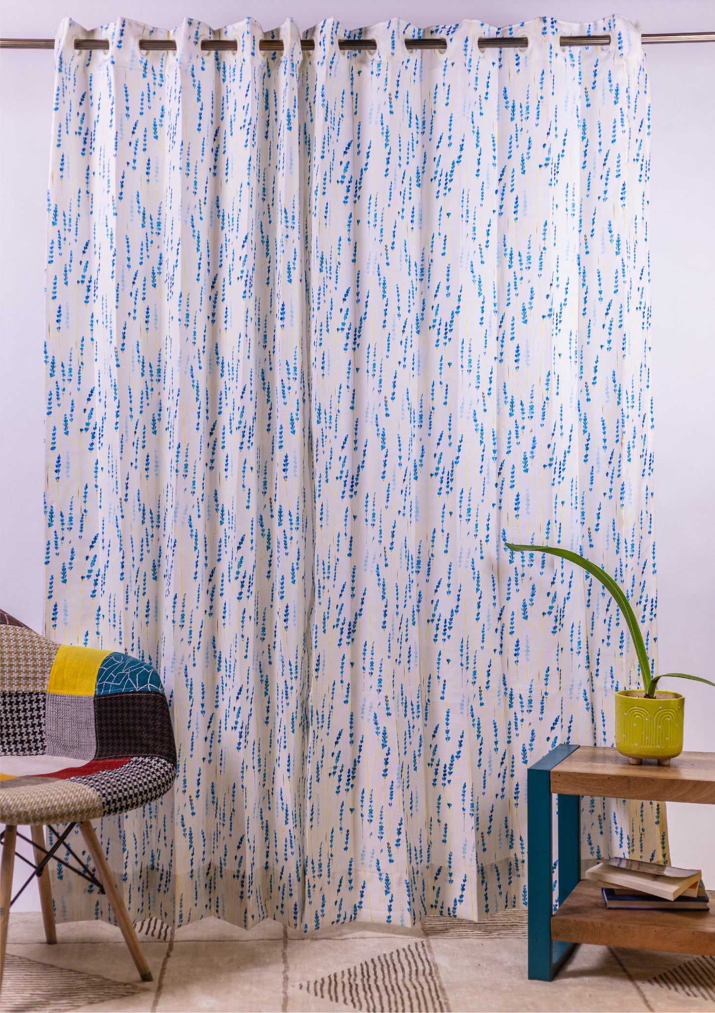 Blue Color Curtain Watercolor Design Bajra Print Curtain for Doors, Curtain for Window Polyester Curtain Fabric  Full 