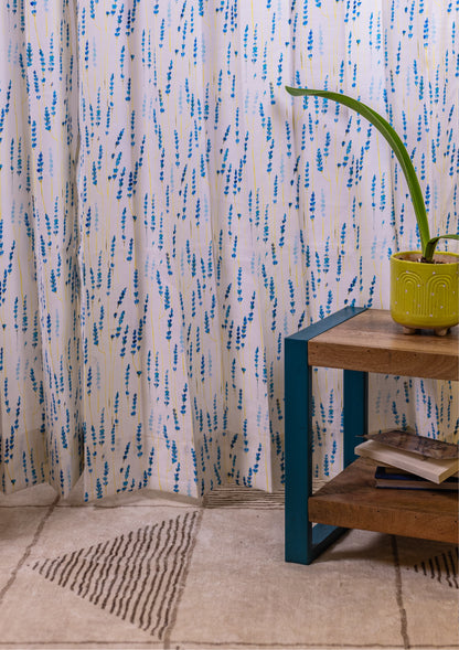Blue Color Curtain Watercolor Design Bajra Print Curtain for Doors, Curtain for Window Polyester Curtain Fabric