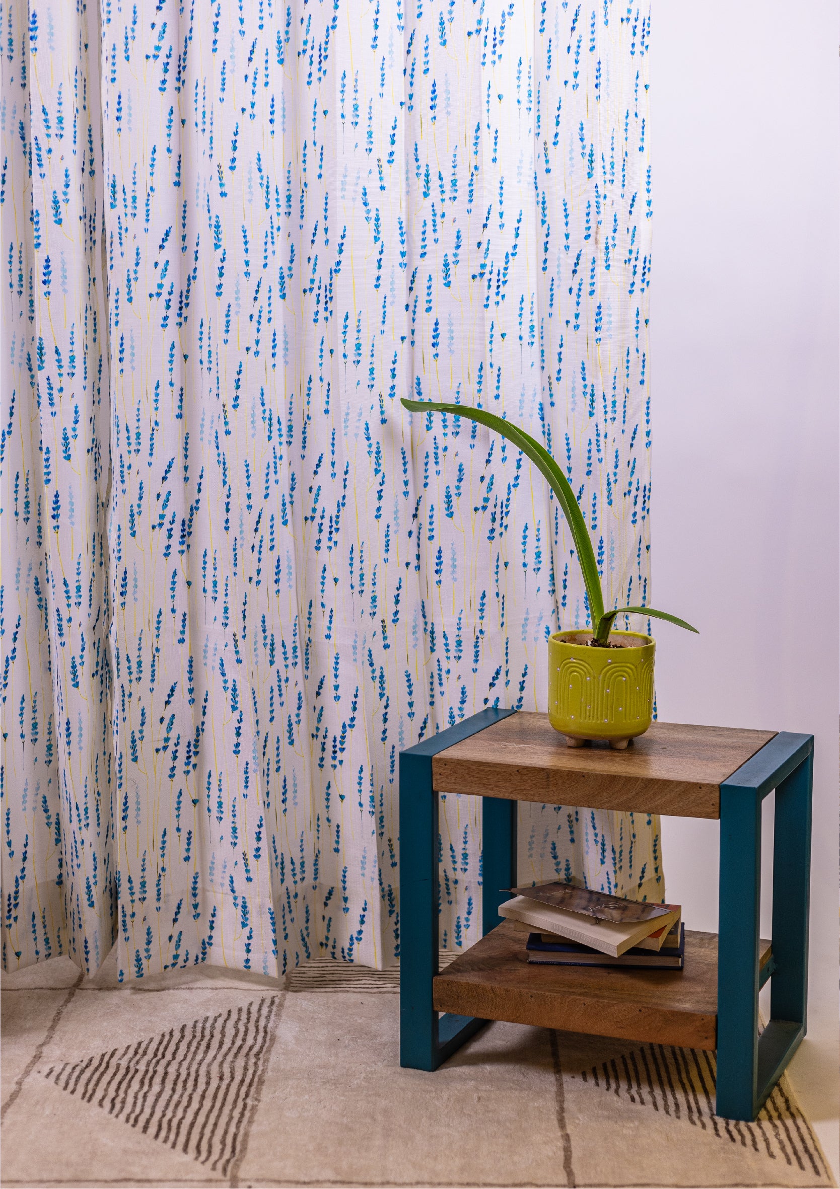 Blue Color Curtain Watercolor Design Bajra Print Curtain for Doors, Curtain for Window Polyester Curtain Fabric  Pot