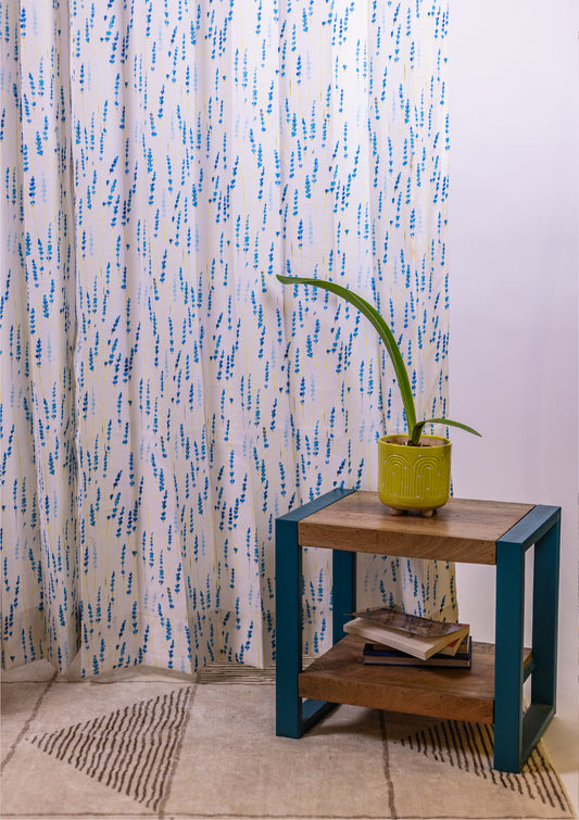 Blue Color Curtain Watercolor Design Bajra Print Curtain for Doors, Curtain for Window Polyester Curtain Fabric  Pot
