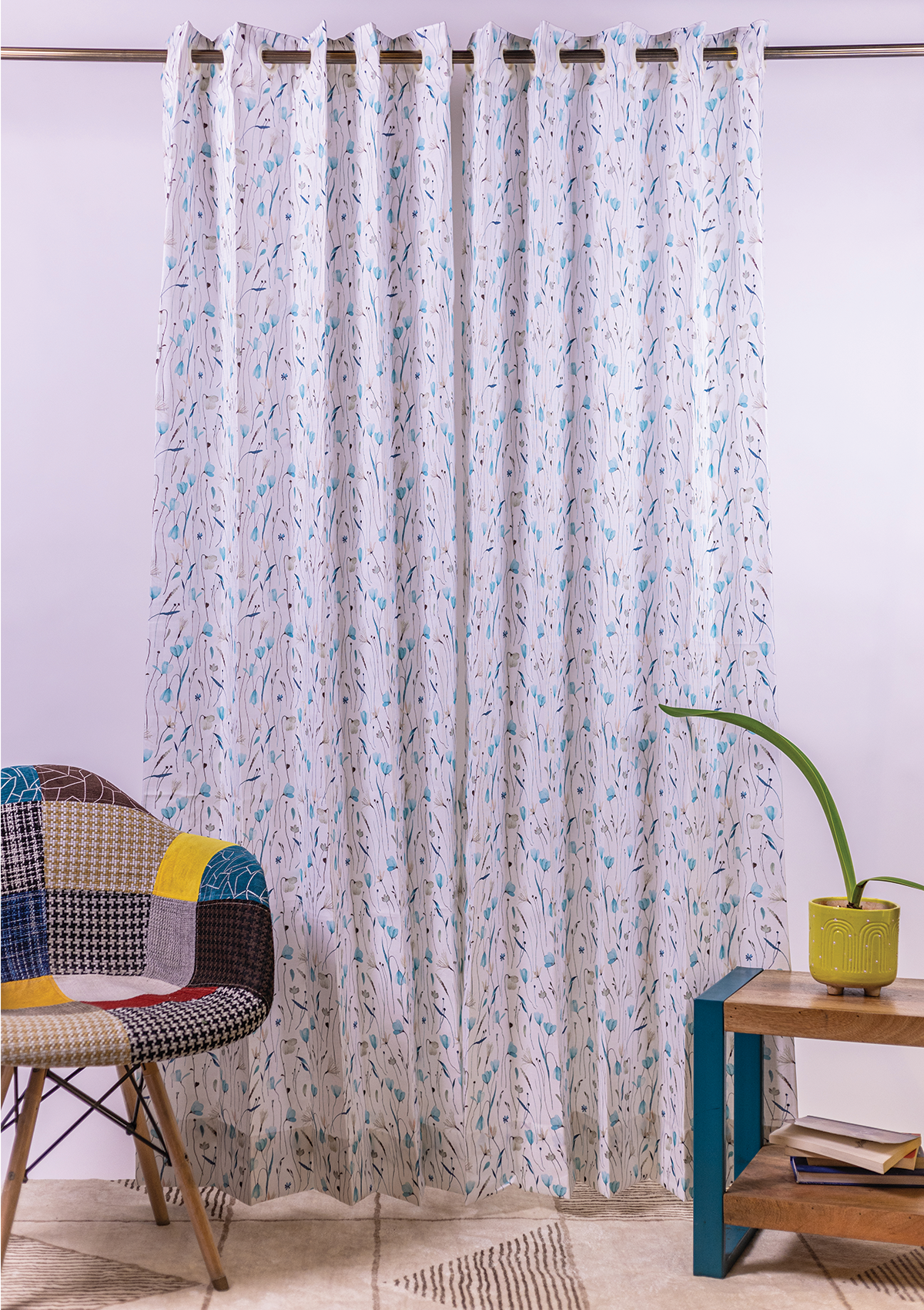 Blue Watercolor Crocus Curtains for Doors & Windows full