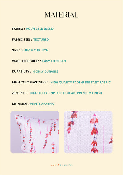Cherry Red Long Leaf Printed Cushion Cover for Living Room
