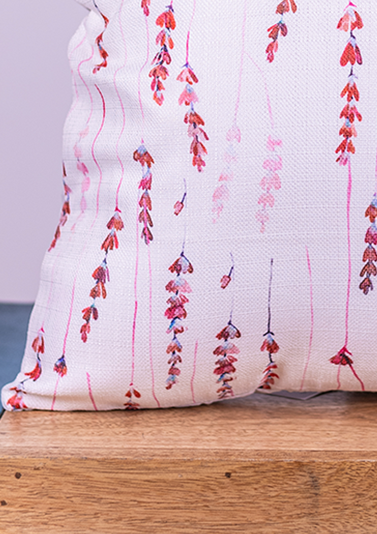 Cherry Red Long Leaf Printed Cushion Cover for Living Room