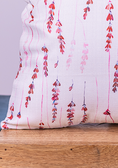 Cherry Red Long Leaf Printed Cushion Cover for Living Room