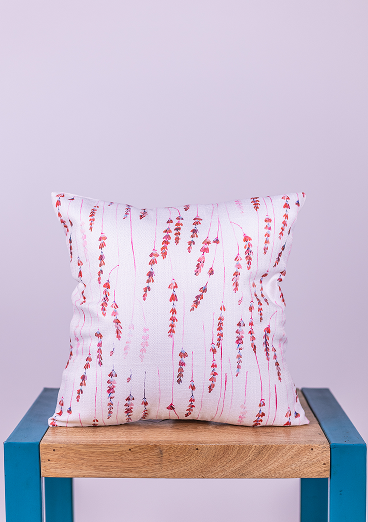 Cherry Red Long Leaf Printed Cushion Cover for Living Room