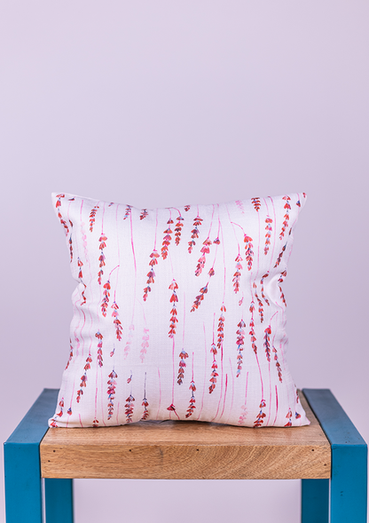 Cherry Red Long Leaf Printed Cushion Cover for Living Room