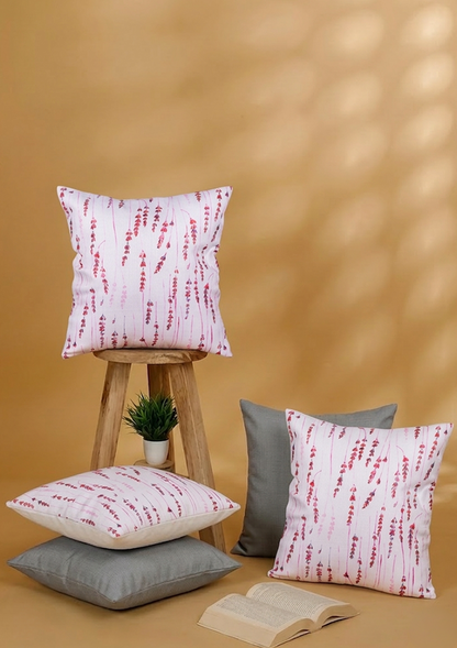 Cherry Red Long Leaf Printed Cushion Cover for Living Room