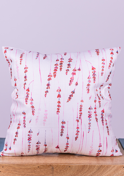 Cherry Red Long Leaf Printed Cushion Cover for Living Room