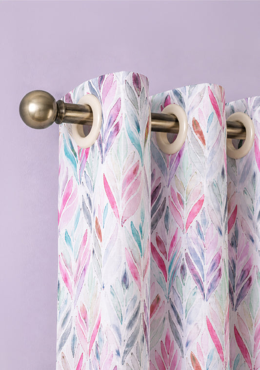 Pink Color Curtain Watercolor Design Petals Print Curtain for Doors, Curtain for Window Polyester Curtain Fabric (Pack Of 1)