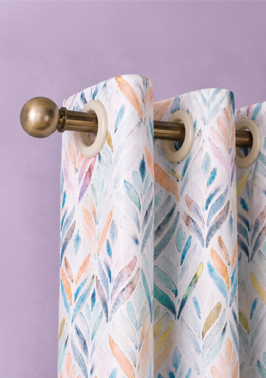 Peach Color Curtain Watercolor Design Petals Print Curtain for Doors, Curtain for Window Polyester Curtain Fabric (Pack Of 1)